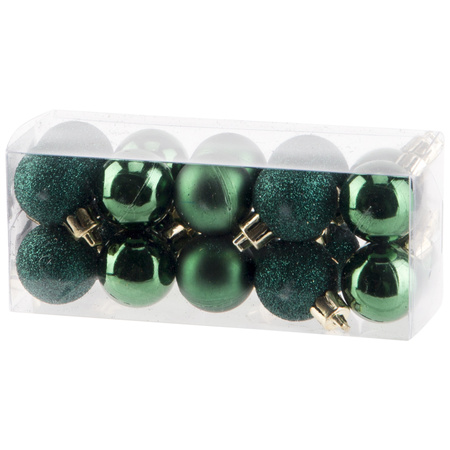20x pcs small plastic christmas baubles dark green 3 cm matte/shiny/glitter