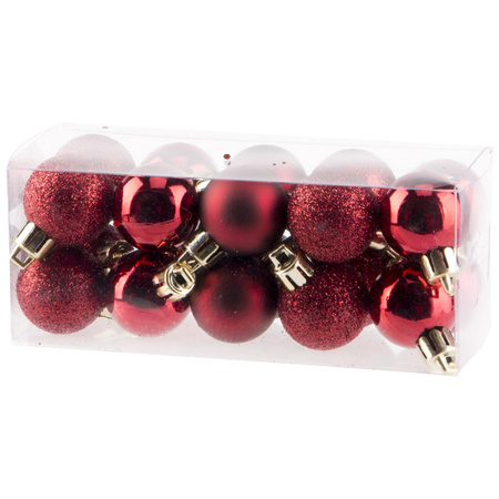 34x stuks kunststof kerstballen donkerrood en rood 3 cm