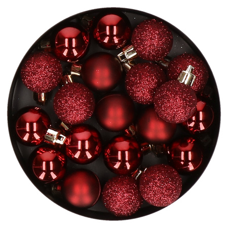 20x stuks kleine kunststof kerstballen donkerrood 3 cm 