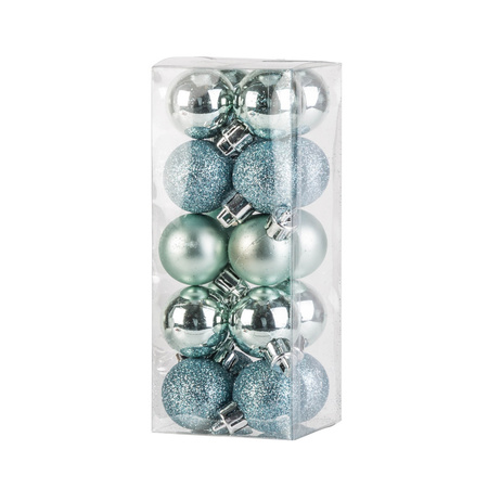 Small plastic christmas decoration 40x pieces set 3 cm baubles in darkred and mintgreen