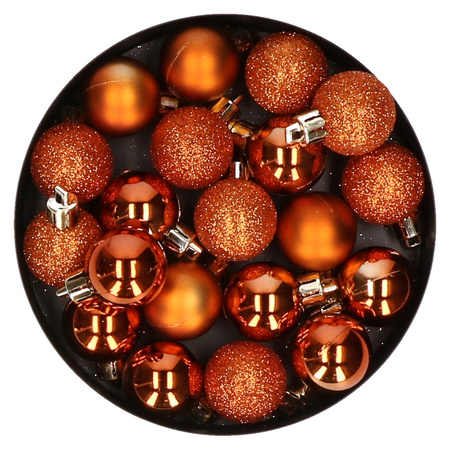 20x stuks kleine kunststof kerstballen oranje 3 cm mat/glans/glitter