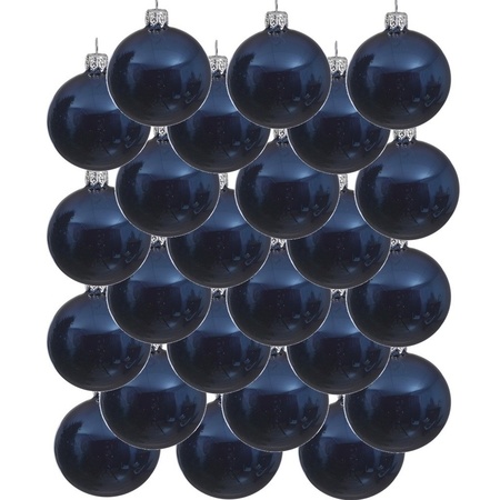 24x Dark blue glass Christmas baubles 6 cm shiny