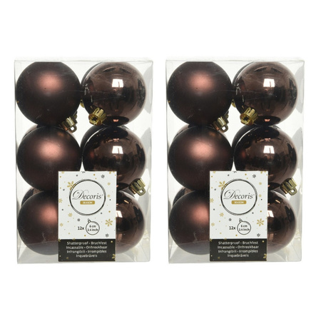 24x Dark brown Christmas baubles 6 cm plastic matte/shiny