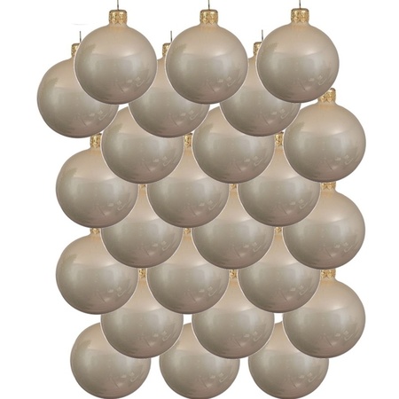 24x Light pearl/champagne glass Christmas baubles 6 cm shiny