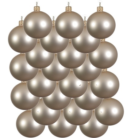 24x Licht parel/champagne glazen kerstballen 6 cm mat