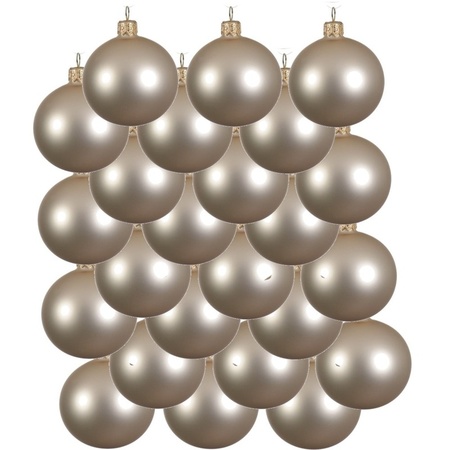 24x Licht parel/champagne glazen kerstballen 8 cm mat