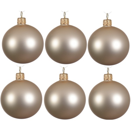 24x Light pearl/champagne glass Christmas baubles 8 cm matte