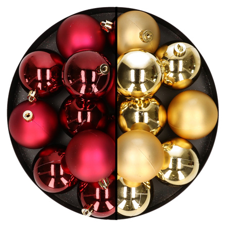 24x pcs plastic christmas baubles mix of dark red and gold 6 cm