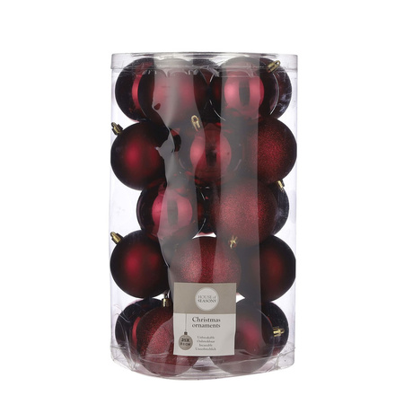 25x Plastic christmas baubles dark red 8 cm