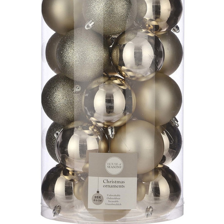 25x Plastic christmas baubles light champagne 8 cm