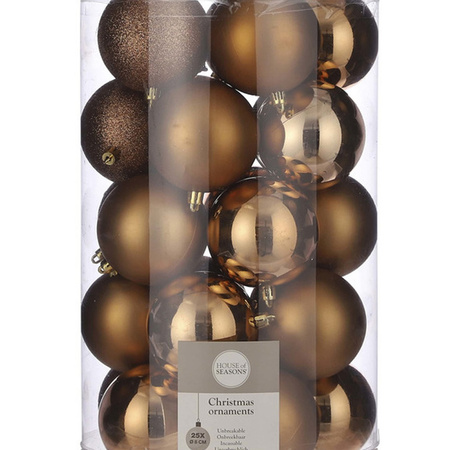 25x Kunststof kerstballen licht koper 8 cm