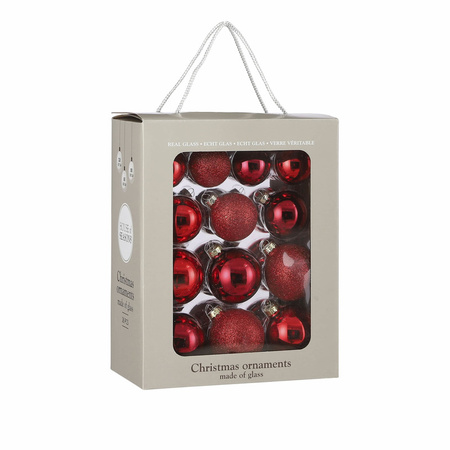 26x Glass christmas baubles red 5-6-7 cm matt/shiny