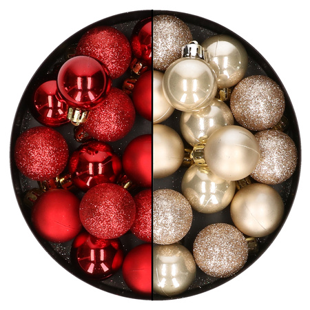28x pcs plastic christmas baubles pearl champagne and red mix 3 cm