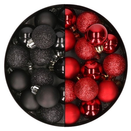 28x pcs plastic christmas baubles red and black mix 3 cm