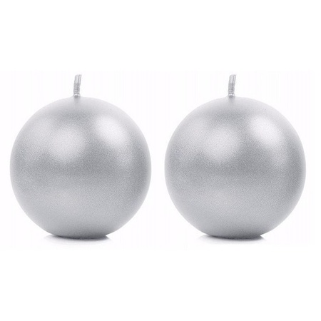 2x Candles Sphere silver 8 cm