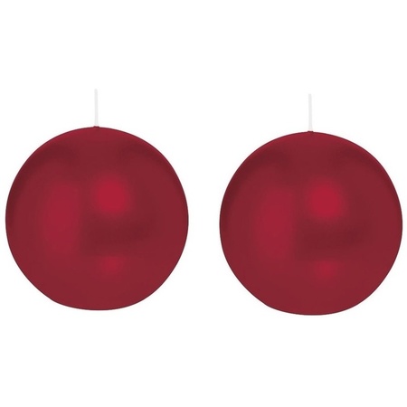 2x Burgundy red sphere/ball candle 7 cm 26 hours
