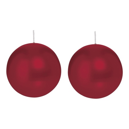 2x Burgundy red sphere/ball candle 8 cm 25 hours