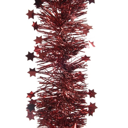 2x Donkerrode sterren kerstslingers 10 x 270 cm kerstboom