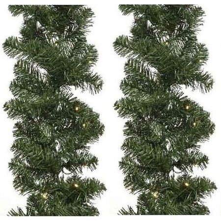 2x Green Christmas pine garland with leds 270 cm