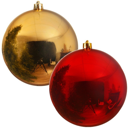2x Grote kerstballen goud en rood van 25 cm glans van kunststof