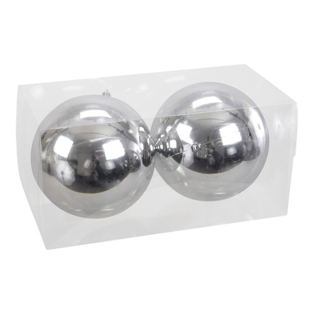 2x Grote kunststof kerstballen zilver 15 cm