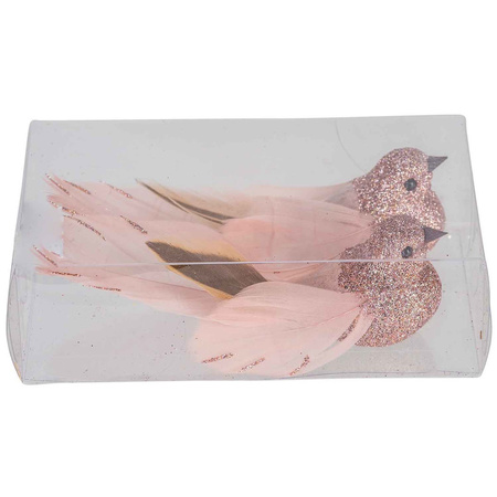 2x Kerstboomversiering glitter roze vogeltjes op clip 11 cm