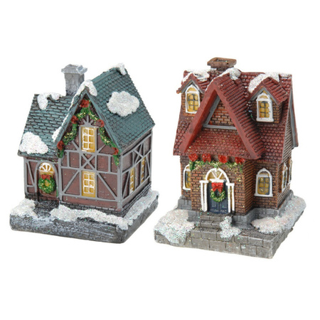 2x Christmas houses / Christmas village with colour change lighting 13 cm