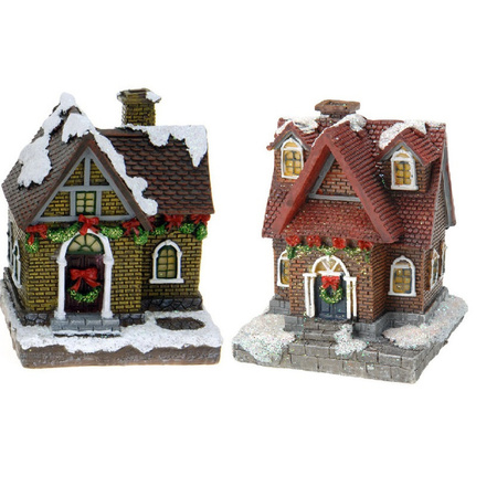 2x Christmas houses / Christmas village with lighting 13 cm