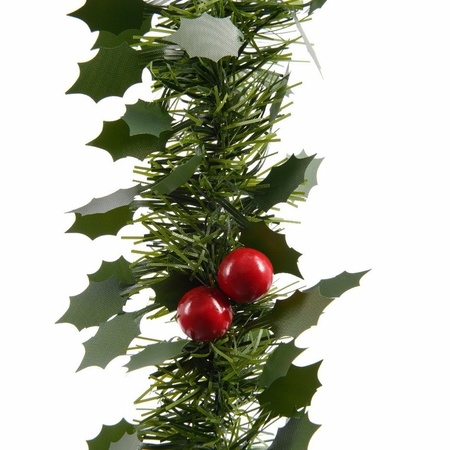 2x Kerstslinger guirlande groen hulst 270 cm