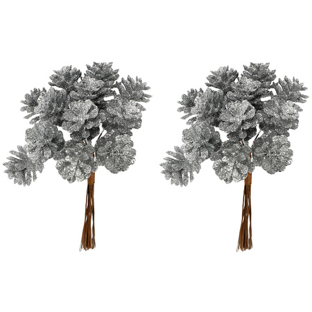2x piece of 12x silver pinecones decorations for christmas floral piece