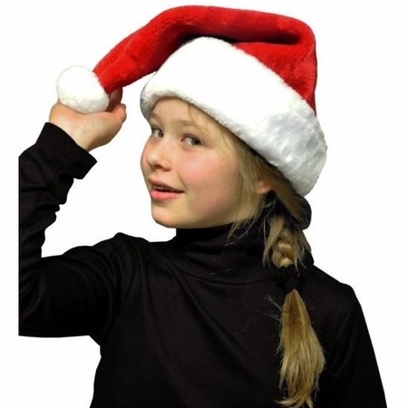 2x Pluche luxe kerstmuts rood/wit voor kinderen