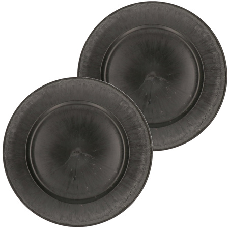 2x Diner plates/platters matte black 33 cm round