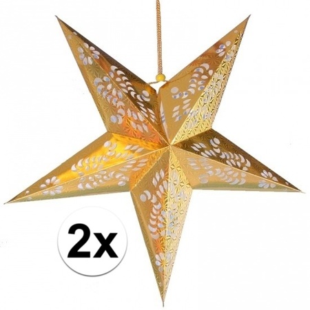 2x stuks decoratie kerst sterren lampionnen goud