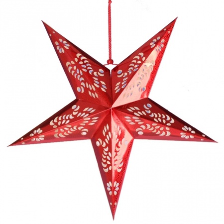 2x stuks decoratie sterren lampionnen rood van 60 cm