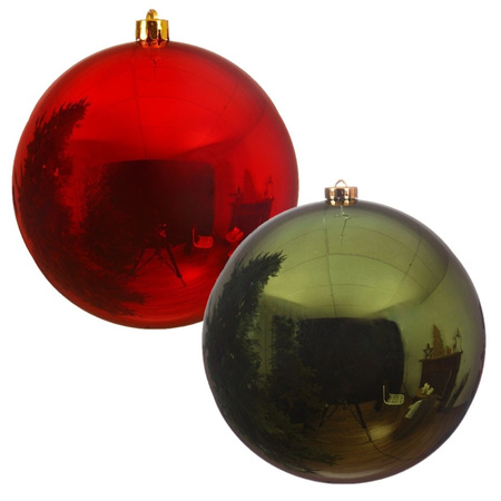 2x stuks grote kerstballen van 20 cm glans van kunststof groen en rood