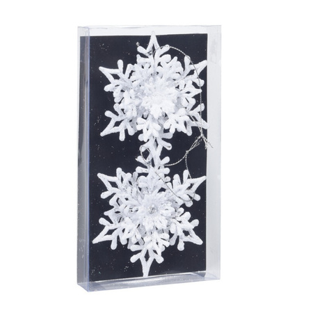 2x stuks kerstboomversiering hangers sneeuwvlokken transparant/wit 11,5 cm