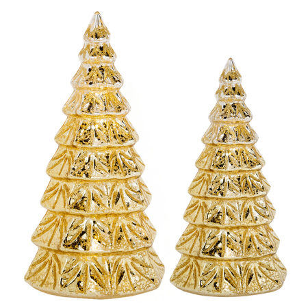 2x stuks led kaarsen kerstboom kaarsen goud H19 cm en H23 cm