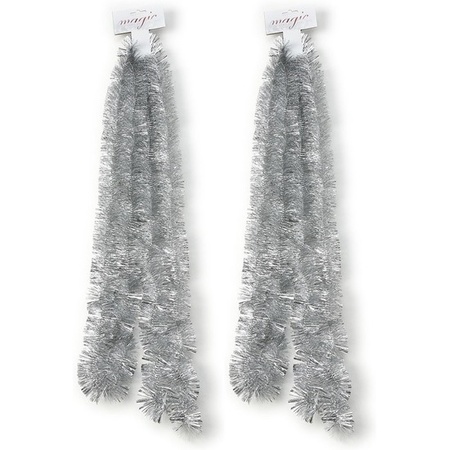 2x Silver Christmas tree foil garlands 5 x 270cm decorations