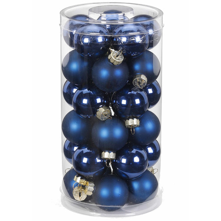30x Dark blue glass Christmas baubles 4 cm shiny and matte