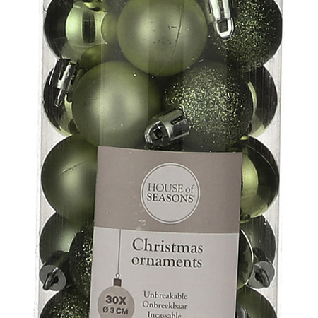 30x Kleine kunststof kerstballen donkergroen 3 cm