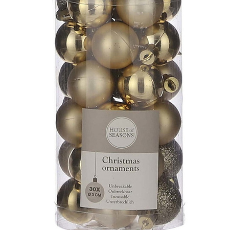 30x Kleine kunststof kerstballen goud 3 cm