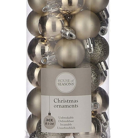 30x Kleine kunststof kerstballen licht champagne 3 cm