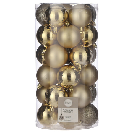 30x Plastic christmas baubles gold 6 cm