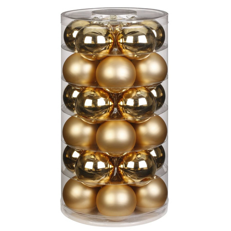 30x pcs glass christmas baubles gold 6 cm shiny and matte