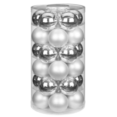 42x stuks glazen kerstballen elegant zilver mix 6 en 8 cm glans en mat