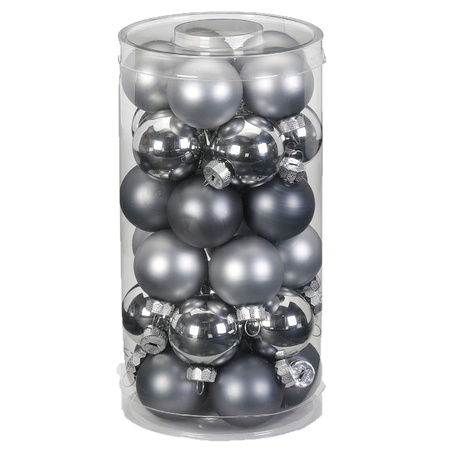 30x pcs small glass christmas baubles grey 4 cm matte and shiny