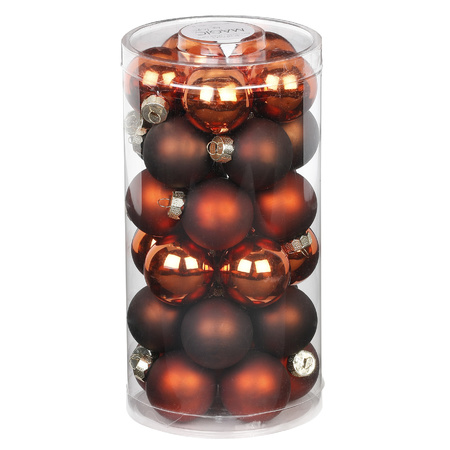 30x pcs small glass christmas baubles chestnut brown 4 cm matte and shiny