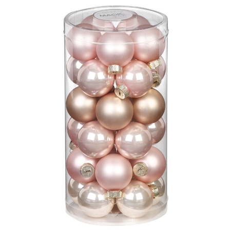 30x pcs small glass christmas baubles pearl pink 4 cm matte and shiny