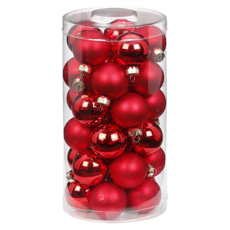 50x pcs small glass christmas baubles red mix 4 and 6 cm matte and shiny