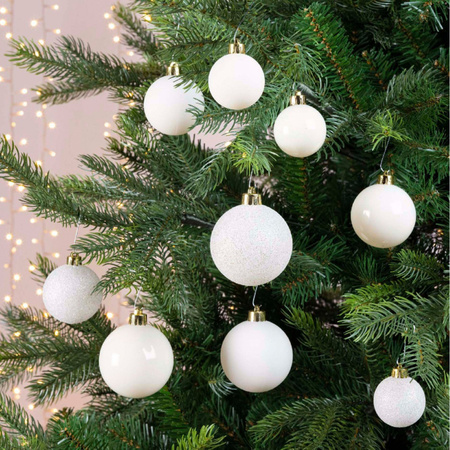 Kerstballen 60x stuks - mix donkerrood/wit - 4-5-6 cm - kunststof